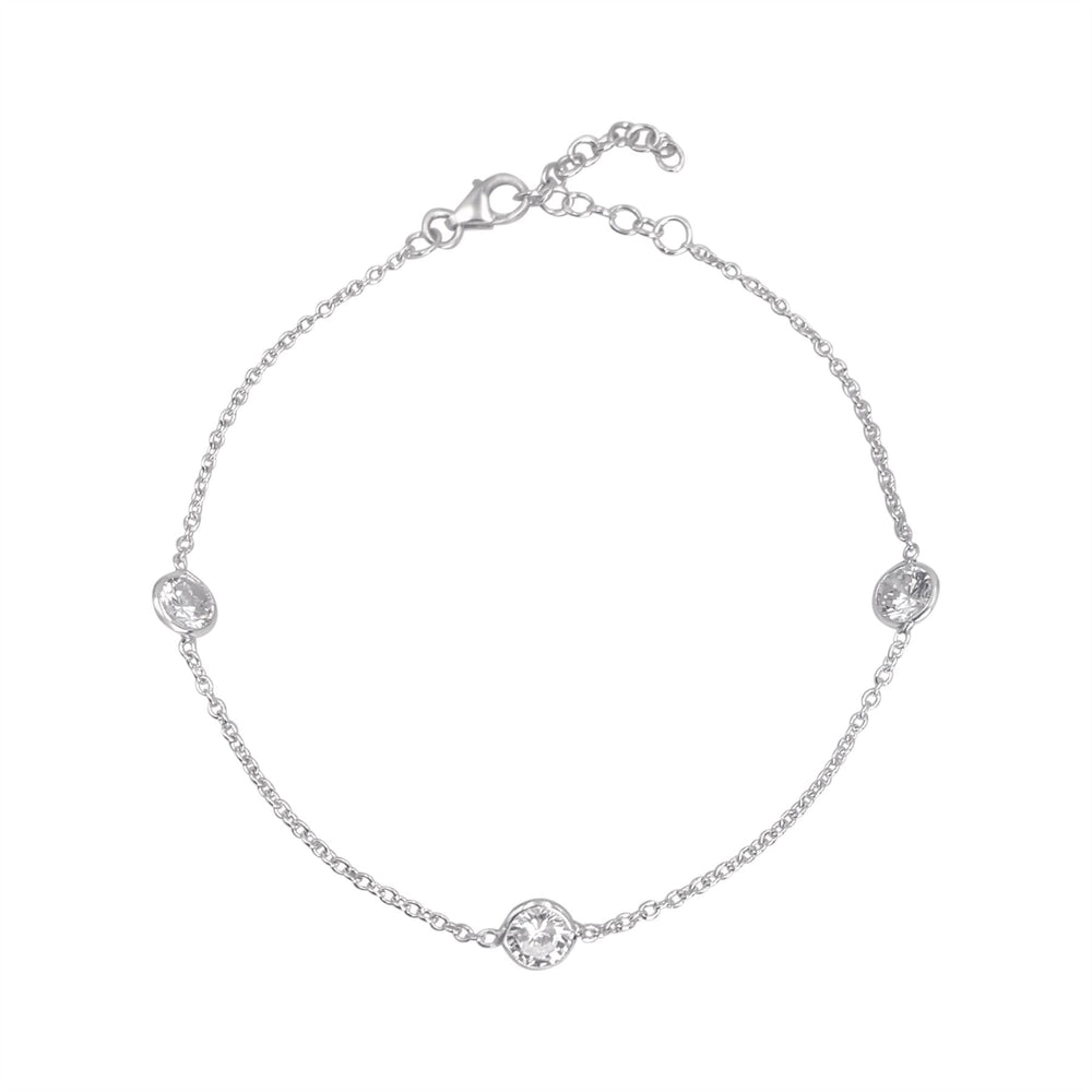 Sterling Silver Round Cubic Zirconia Bracelet - Sparkly Cable Chain