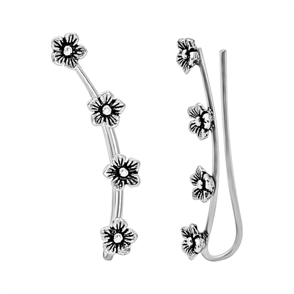 Sterling Silver Forget Me Not Flower Climber Earrings