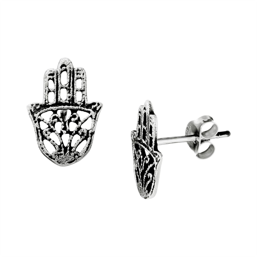 Sterling Silver Filigree Hamsa & Fatima Hand Stud Earrings