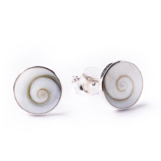 Sterling Silver Shiva Eye Shell Small Stud Earrings - 8mm Seashell Studs