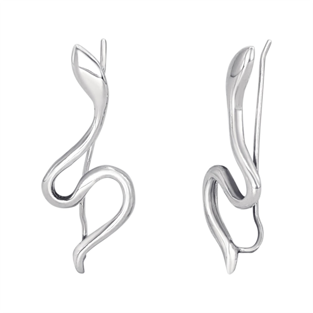 Sterling Silver Snake Climber Earrings - Wavy Serpent Climbers