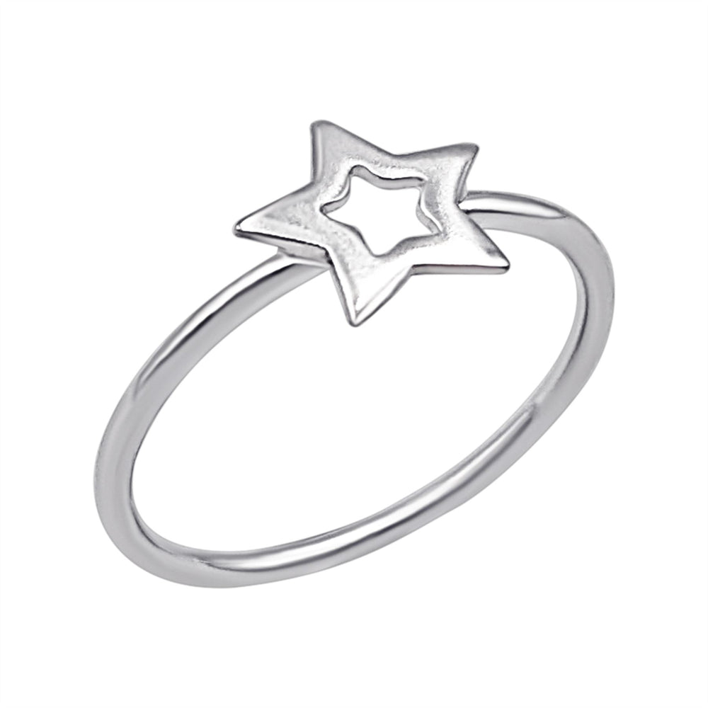 Sterling Silver Open Star Ring - Minimalist Celestial Thin Band