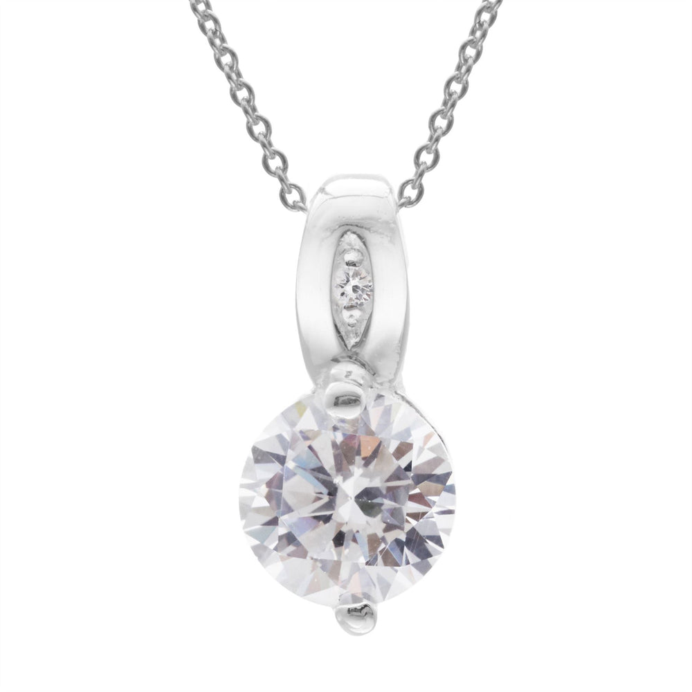 Sterling Silver Long Round CZ Pendant Necklace