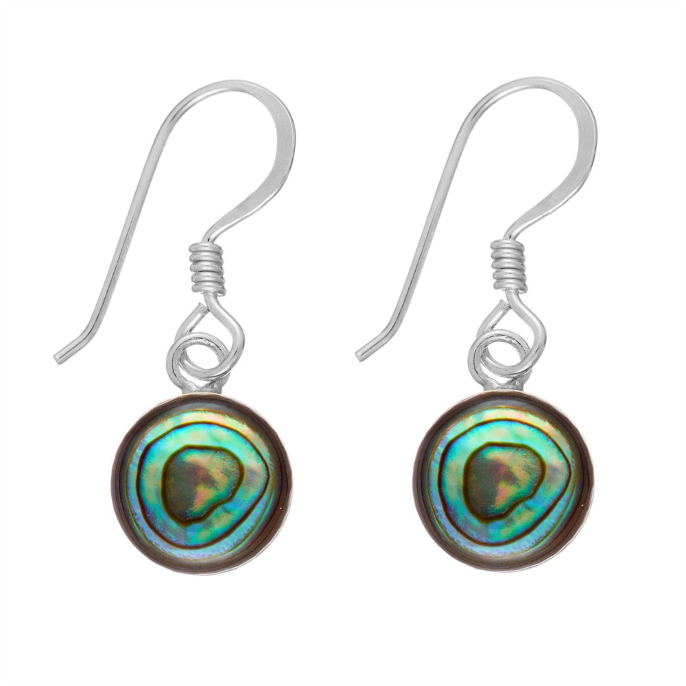 Sterling Silver Round Cute Small Abalone Shell Drop Earrings