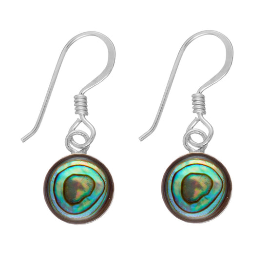 Sterling Silver Round Small Abalone Shell Drop Earrings