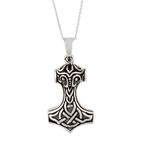 Sterling Silver Thor's Hammer Pendant Necklace With Celtic Knotwork