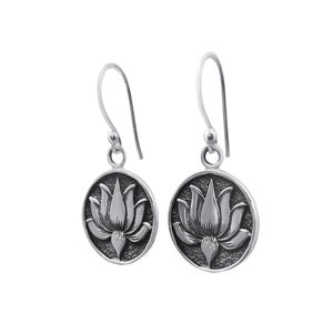 
                  
                    Sterling Silver Round Disc Lotus Flower Dangle Earrings Boho Style
                  
                