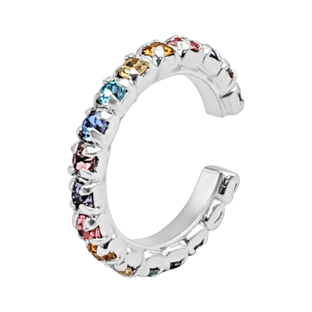 Sterling Silver Rainbow CZ Ear Cuff - Multi-Coloured Crystal Earring