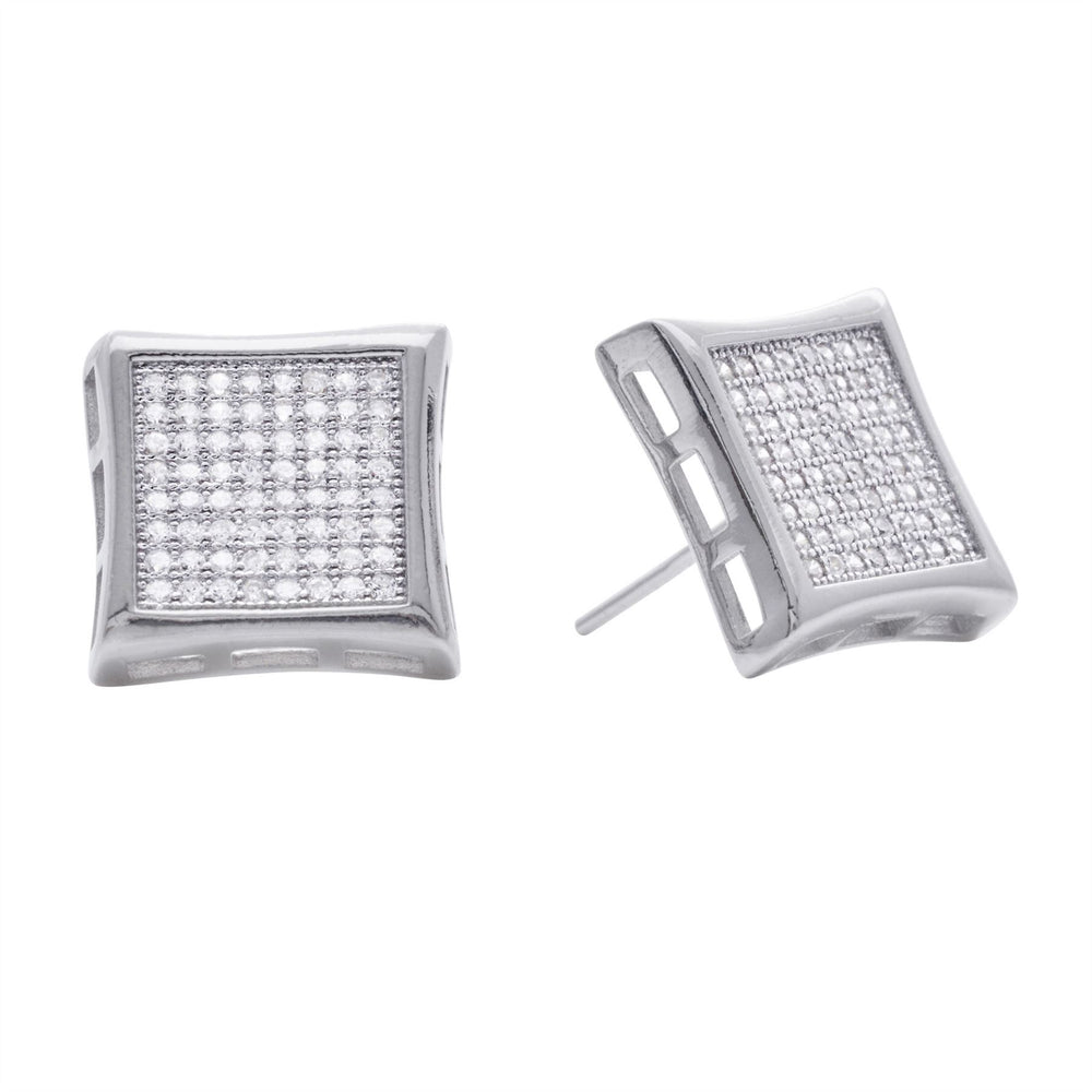 Sterling Silver Rhodium Plated CZ Square Stud Earrings