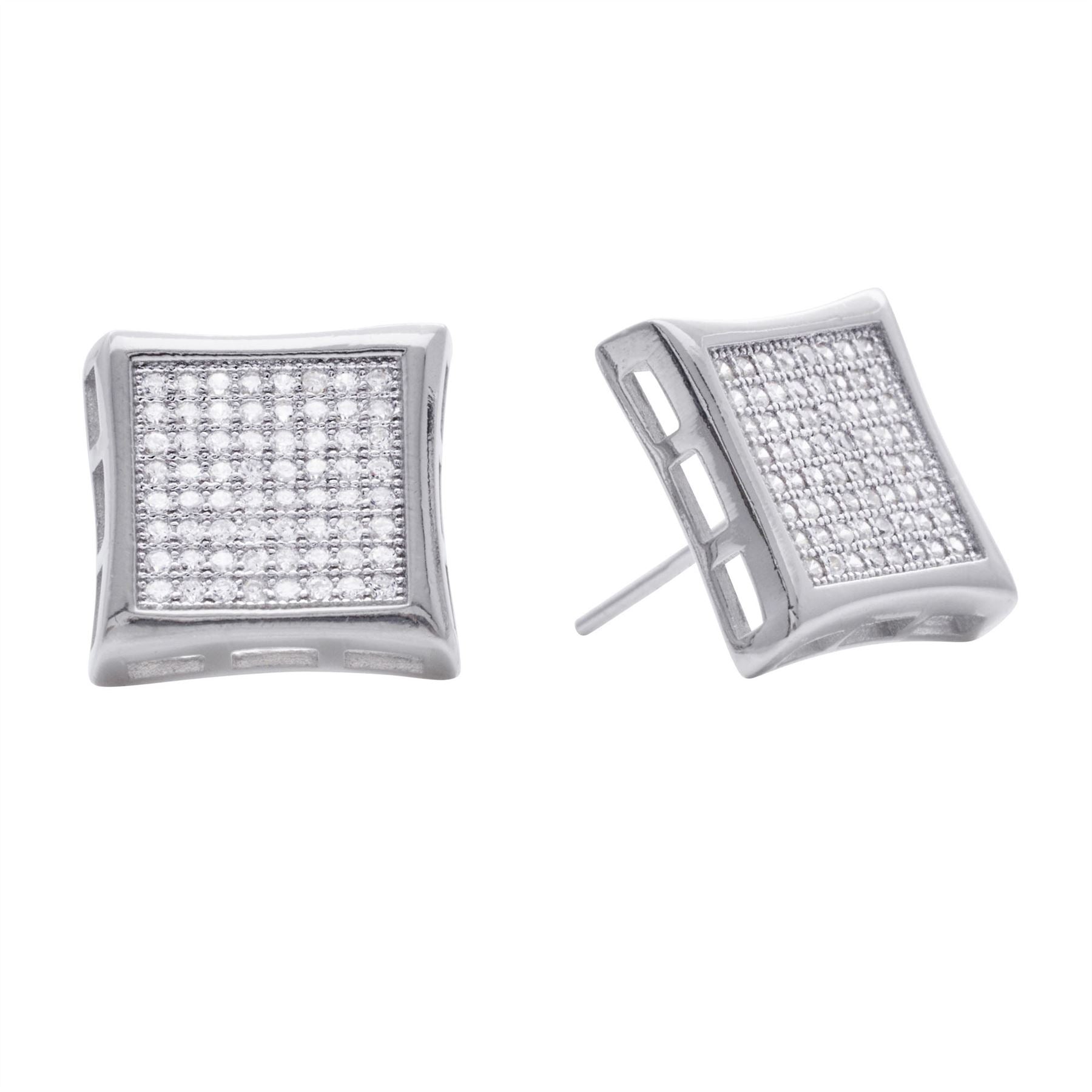 Sterling Rhodium Plated CZ Square Stud Earrings