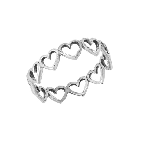 Sterling Silver Multi Open Heart Ring - Stackable Band