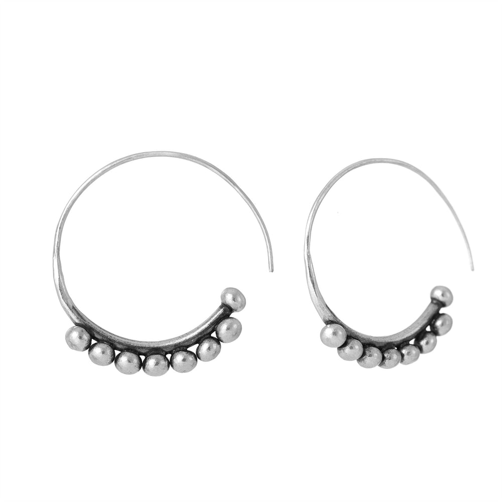 Karen Hill Tribe Silver Ball Bead Wire Threader Hoop Earrings