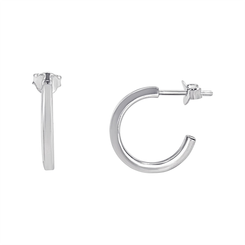 Sterling Silver Square Tube Hoop Earrings - 15mm Minimalist Huggies