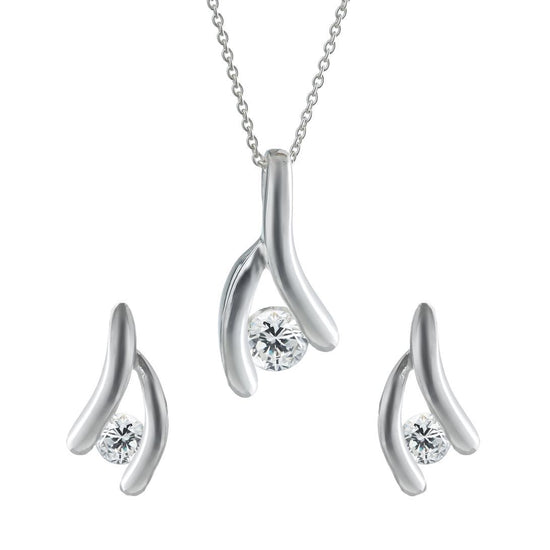 Sterling Silver Cubic Zirconia Wishbone Necklace Set