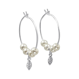 
                  
                    Sterling Silver Pearl Bead Hoop Earrings - Boho Leaf Hoops
                  
                