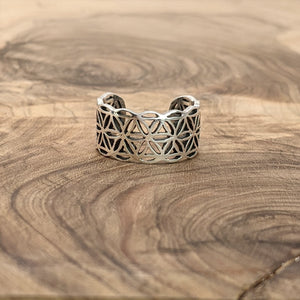 
                  
                    Sterling Silver Flower Of Life Geometric Open Band Ring
                  
                