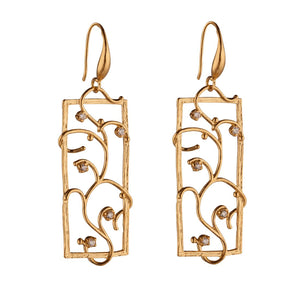 
                  
                    18K Gold Plated Sterling Silver CZ Rectangle Ivy Vine Rose Dangle Earrings
                  
                