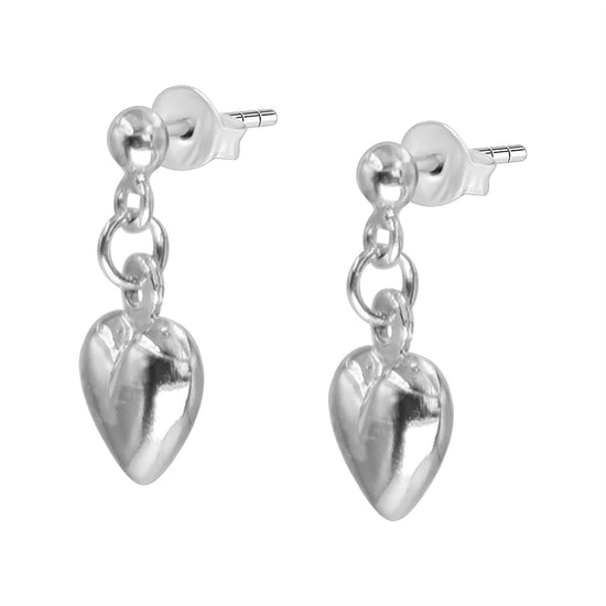 Sterling Silver Puffed Heart Drop Earrings - Valentine's Day Studs