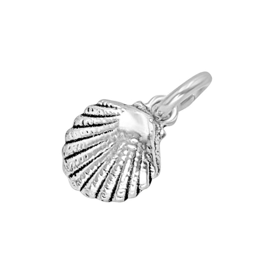 Sterling Silver Scallop Seashell Charm - Small Nautical Pendant