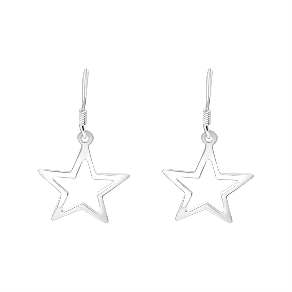 Sterling Silver Open Star Dangle Earrings - Y2K Style Celestial Design