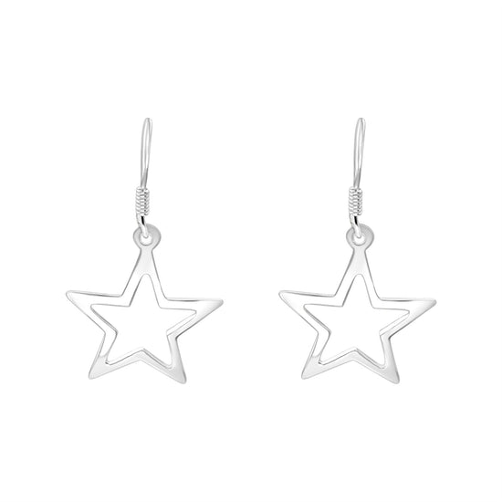 Sterling Silver Open Star Dangle Earrings - Y2K Style Celestial Design