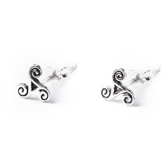 Sterling Silver Celtic Triskele Stud Earrings - Tiny Spiral Studs