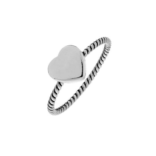 Sterling Silver Flat Heart Stacking Ring - Rope Twist Band