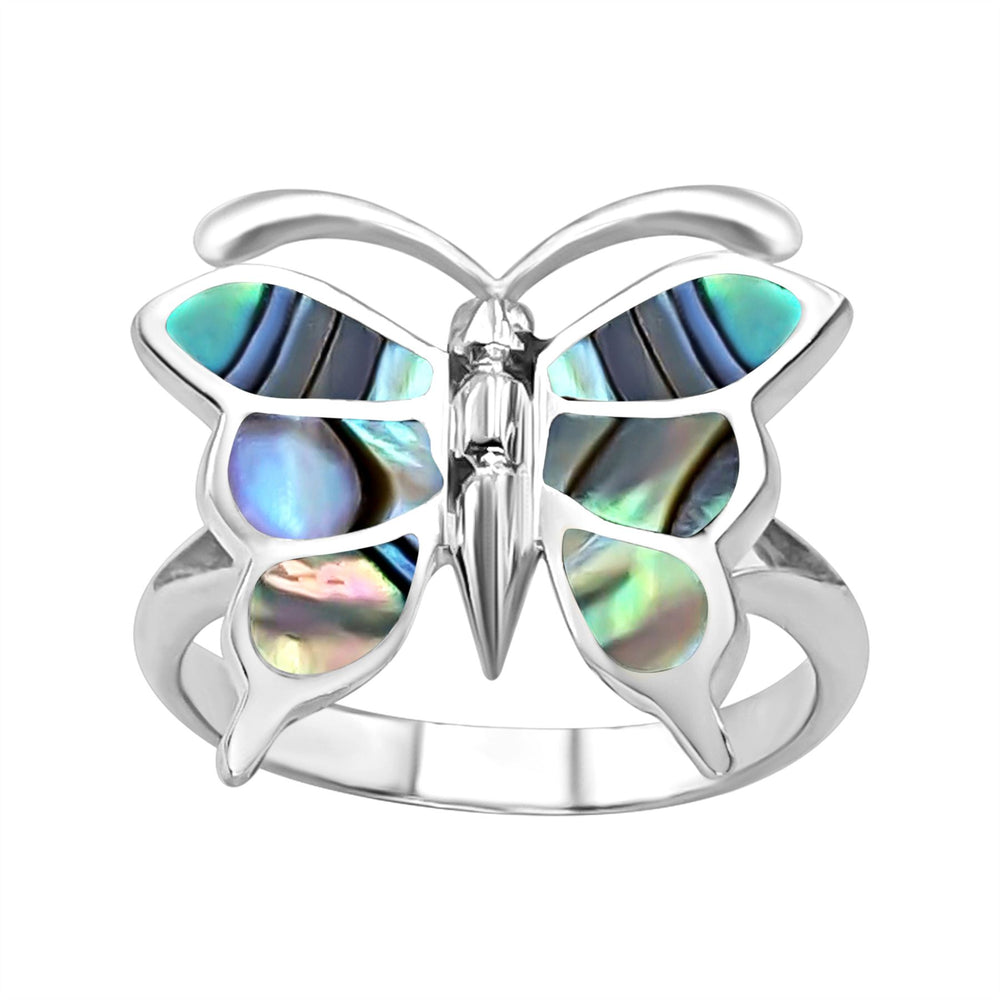 Sterling Silver Abalone Shell Butterfly Ring - Statement Band Design