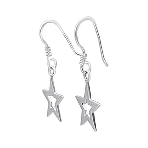 
                  
                    Sterling Silver Open Star Dangle Earrings - Celestial Style
                  
                