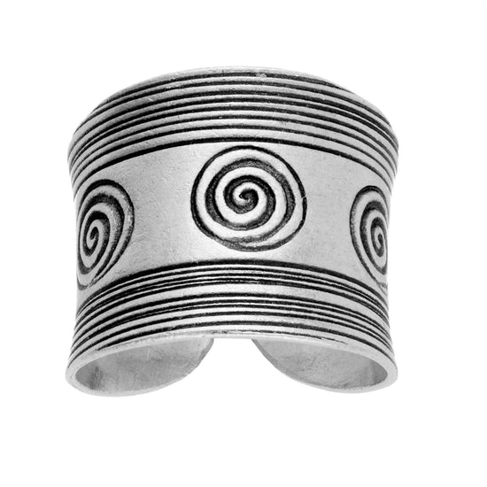 Hill Tribe Silver Spiral Pattern Concave Ring - Adjustable Wide Band