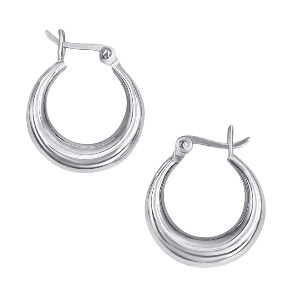 Sterling Silver Small Tapered Hoops Chunky Dome Hoop Earrings