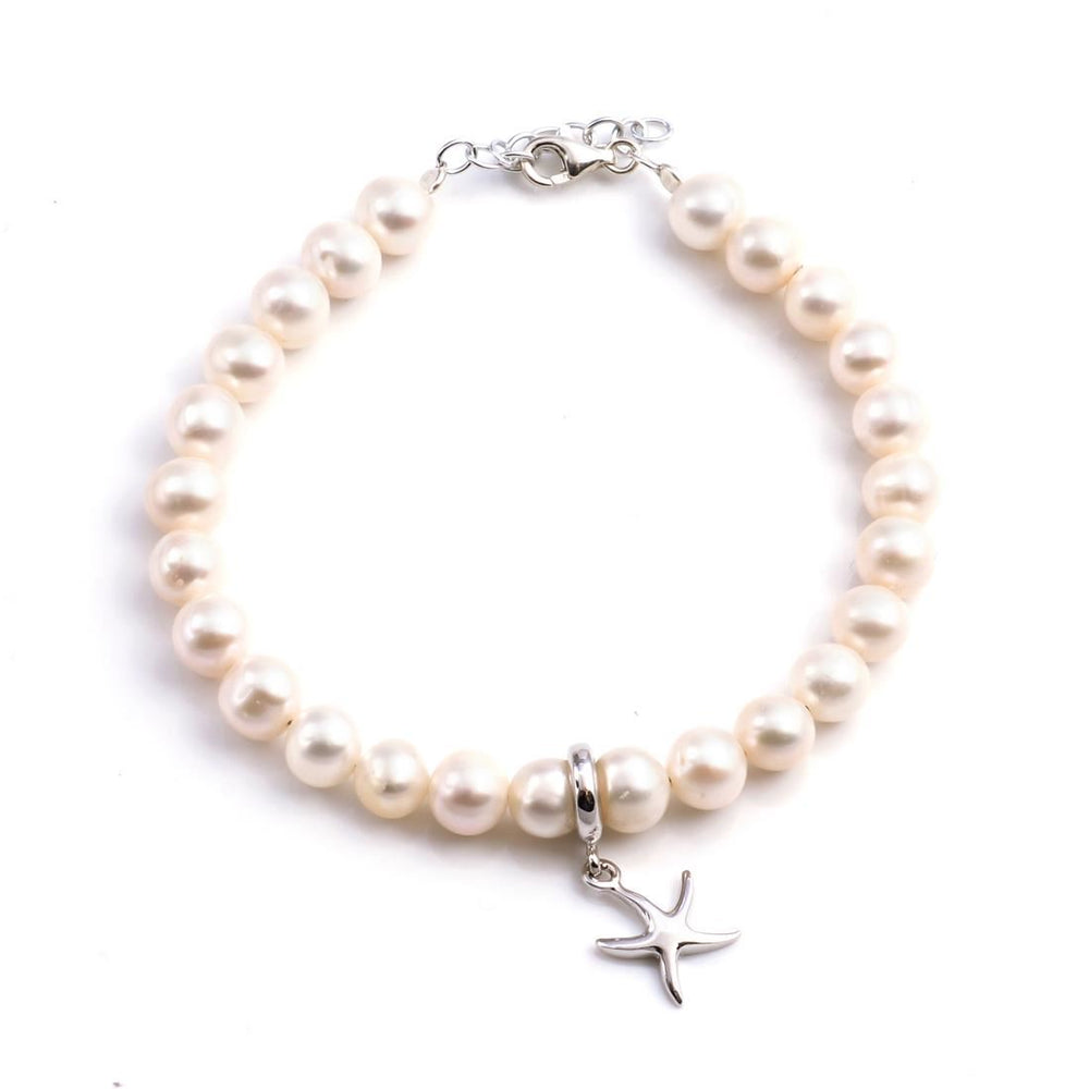 Sterling Silver 6-7 mm Cultured Pearl Starfish Bracelet