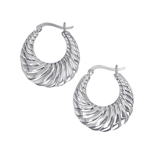 
                  
                    Sterling Silver Chunky Croissant Hoop Earrings - 30mm Ribbed Tapered
                  
                