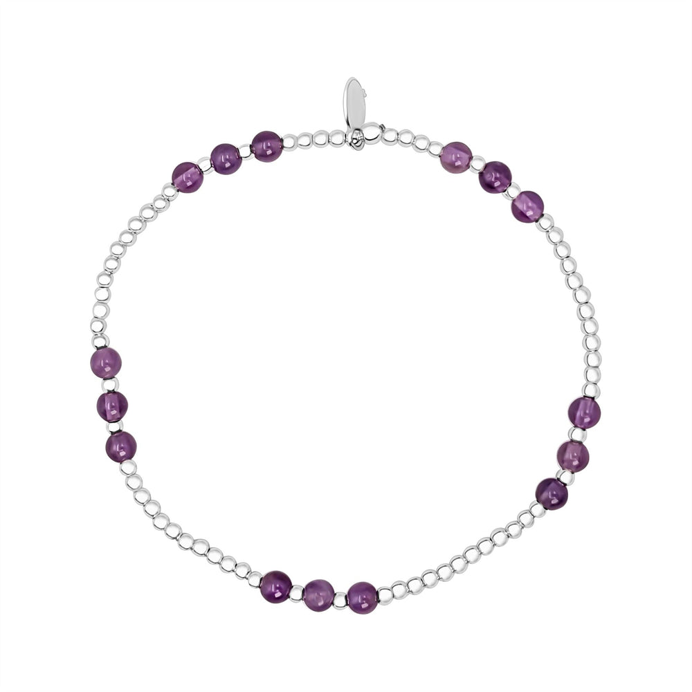 Sterling Silver Amethyst Stretch Bracelet - Small Ball Bead Design