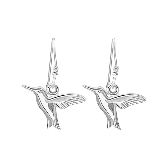 Sterling Silver Hummingbird Dangle Earrings - Intricate Bird Design