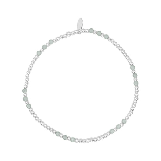 Sterling Silver Pale Green Jade Stretch Bracelet With Ball Beads