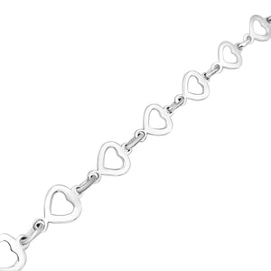 
                  
                    Sterling Silver Chunky Open Heart Link Chain Bracelet with T-Bar Clasp
                  
                