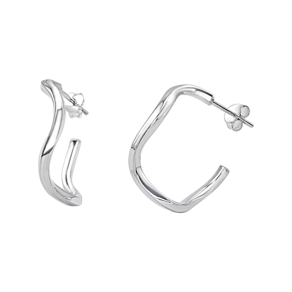 Sterling Silver Ripple Hoop Earrings - 25mm Chunky Square Tube Hoops