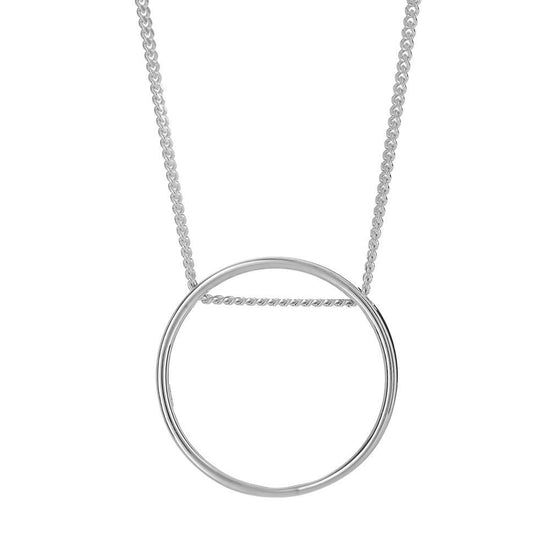 Sterling Silver Geometric Open Circle Pendant Chain Necklace
