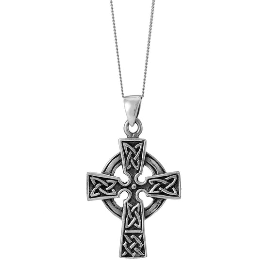 Sterling Silver Celtic Cross Pendant Necklace – Traditional Irish Design