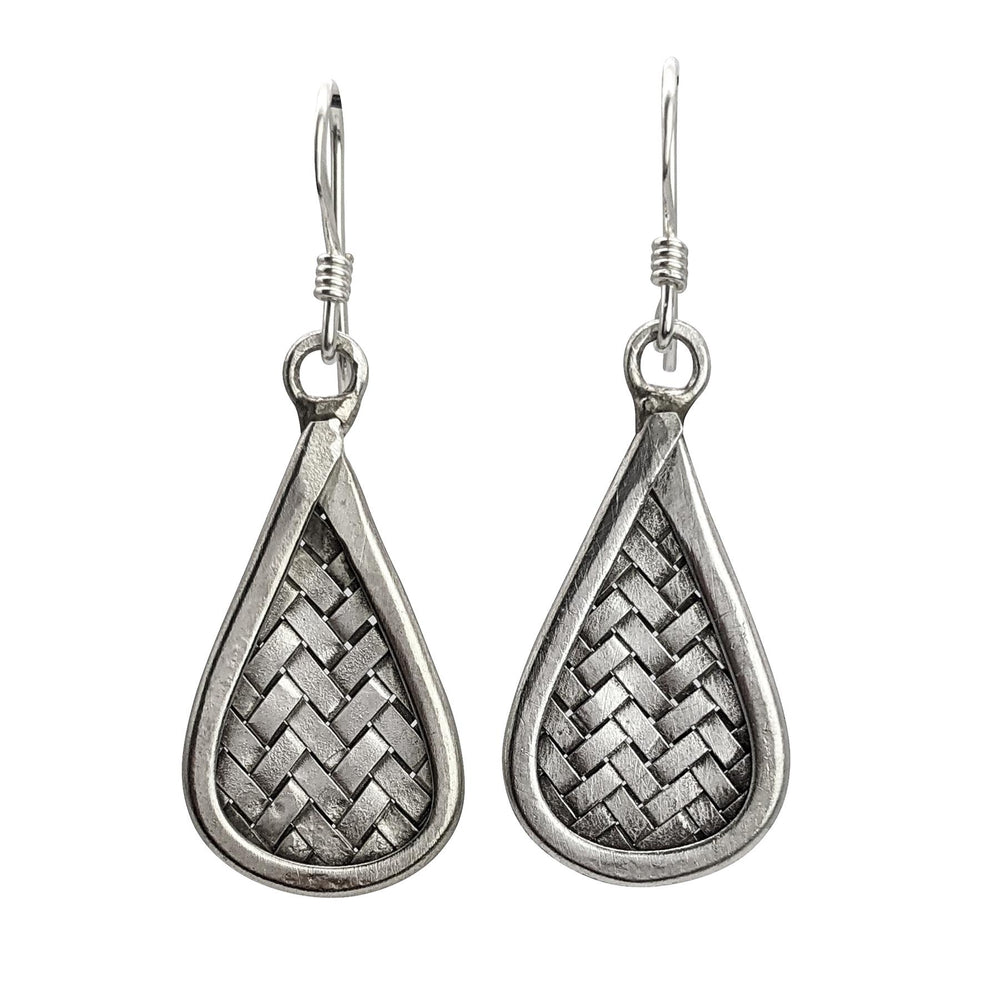 Karen Hill Tribe Silver Teardrop Basketweave Woven Earrings