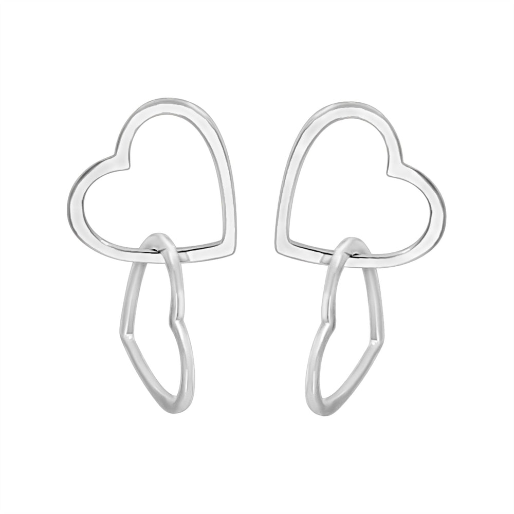 Sterling Silver Interlocking Open Heart Dangle Earrings - Heart Link