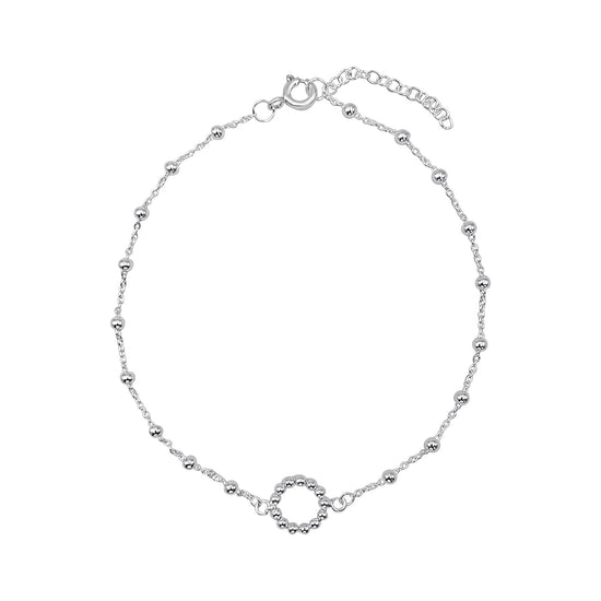 Sterling Silver Open Circle Anklet - Ball and Satellite Chain Design