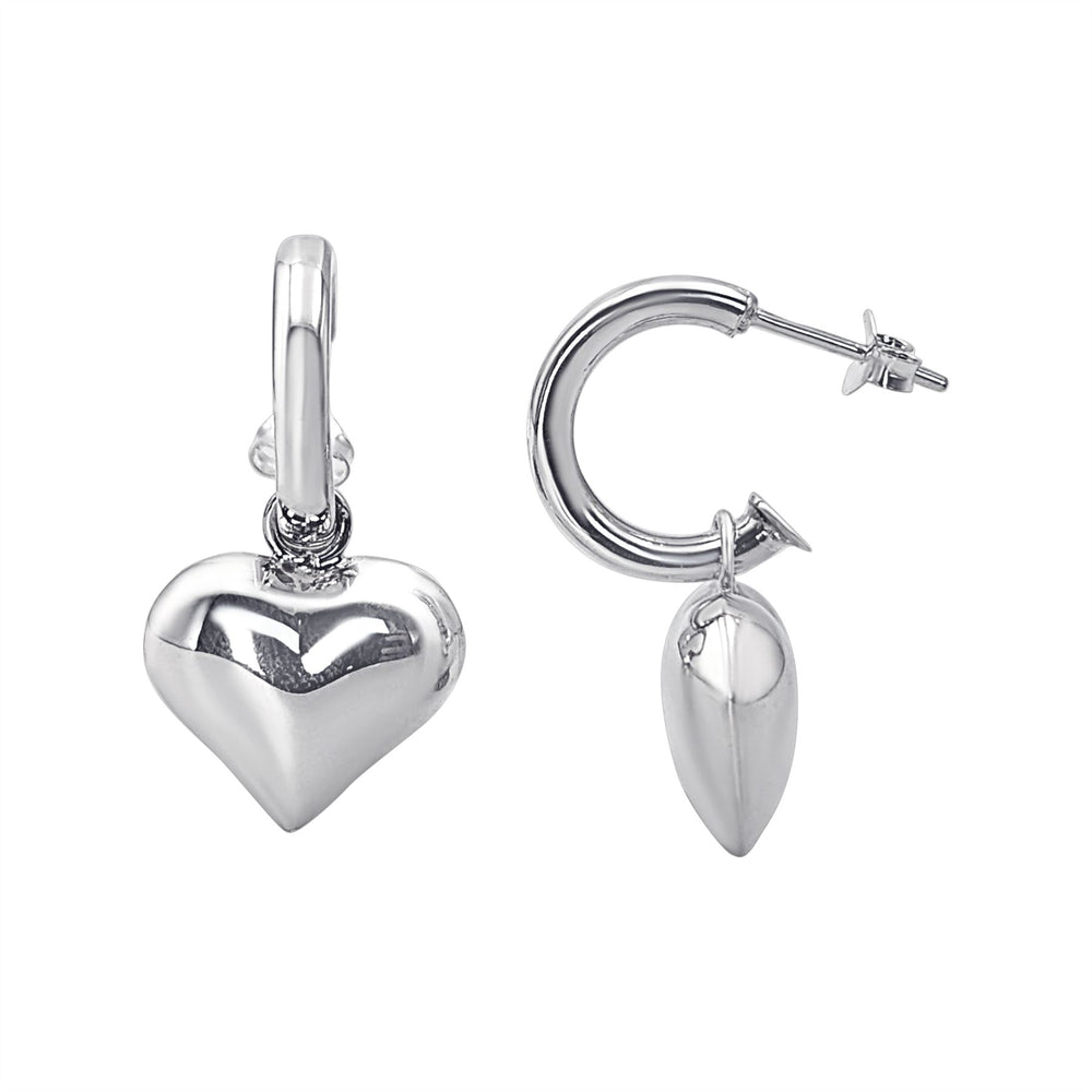 Sterling Silver Large Puffed Heart Hoop Earrings - Round Tube Design