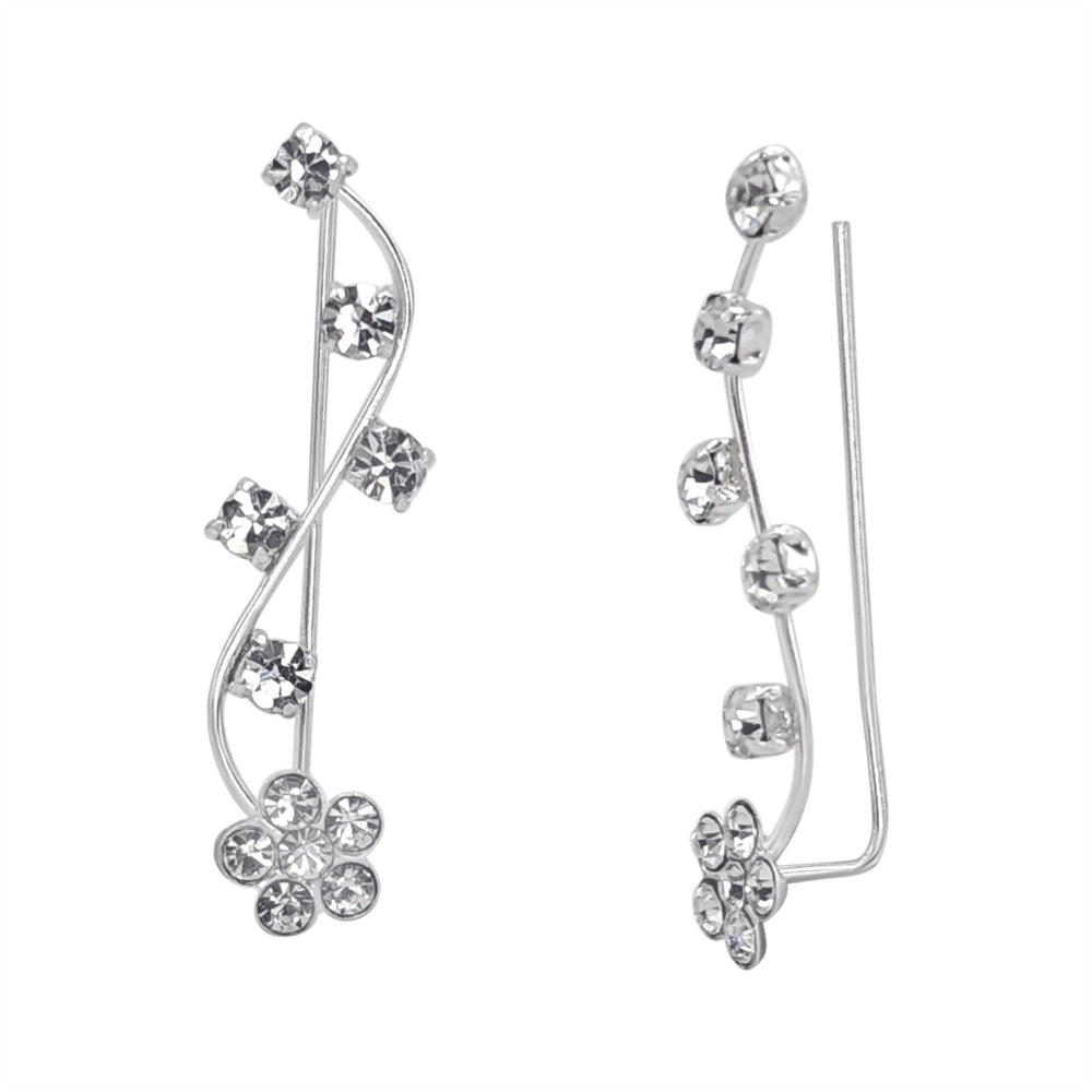 Sterling Silver Flower Vine Climber Earrings - CZ Crystal Cllimbers