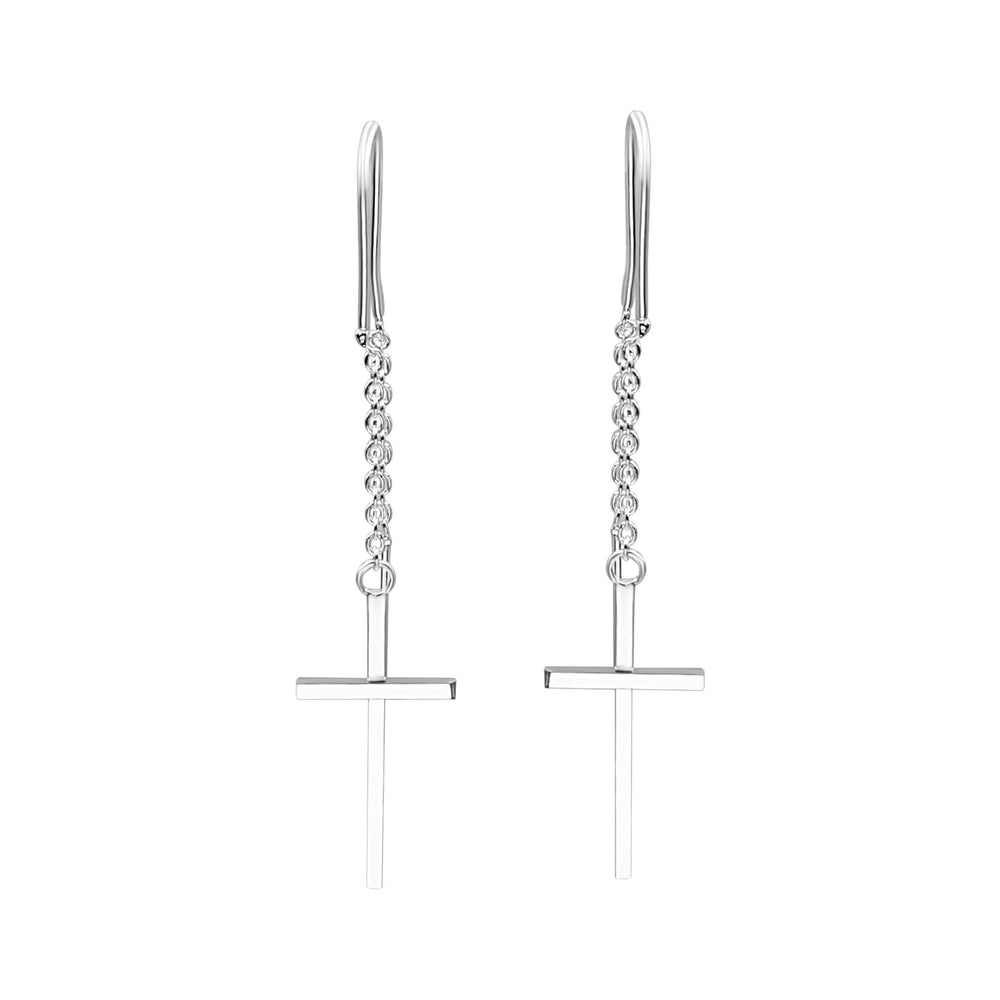 
                  
                    Sterling Silver Cross Threader Earrings - Cable Chain Drop Style
                  
                