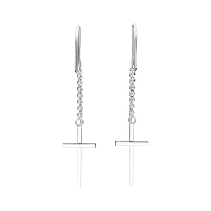 
                  
                    Sterling Silver Cross Threader Earrings - Cable Chain Drop Style
                  
                