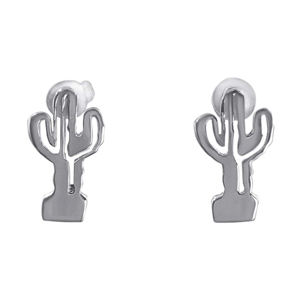 Sterling Silver Flat Cactus Plant Studs Desert Stud Earrings