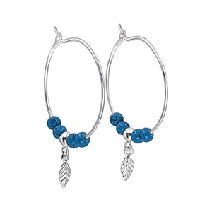 
                  
                    Sterling Silver Turquoise Bead Hoop Earrings - 25mm Leaf Charm Hoops
                  
                