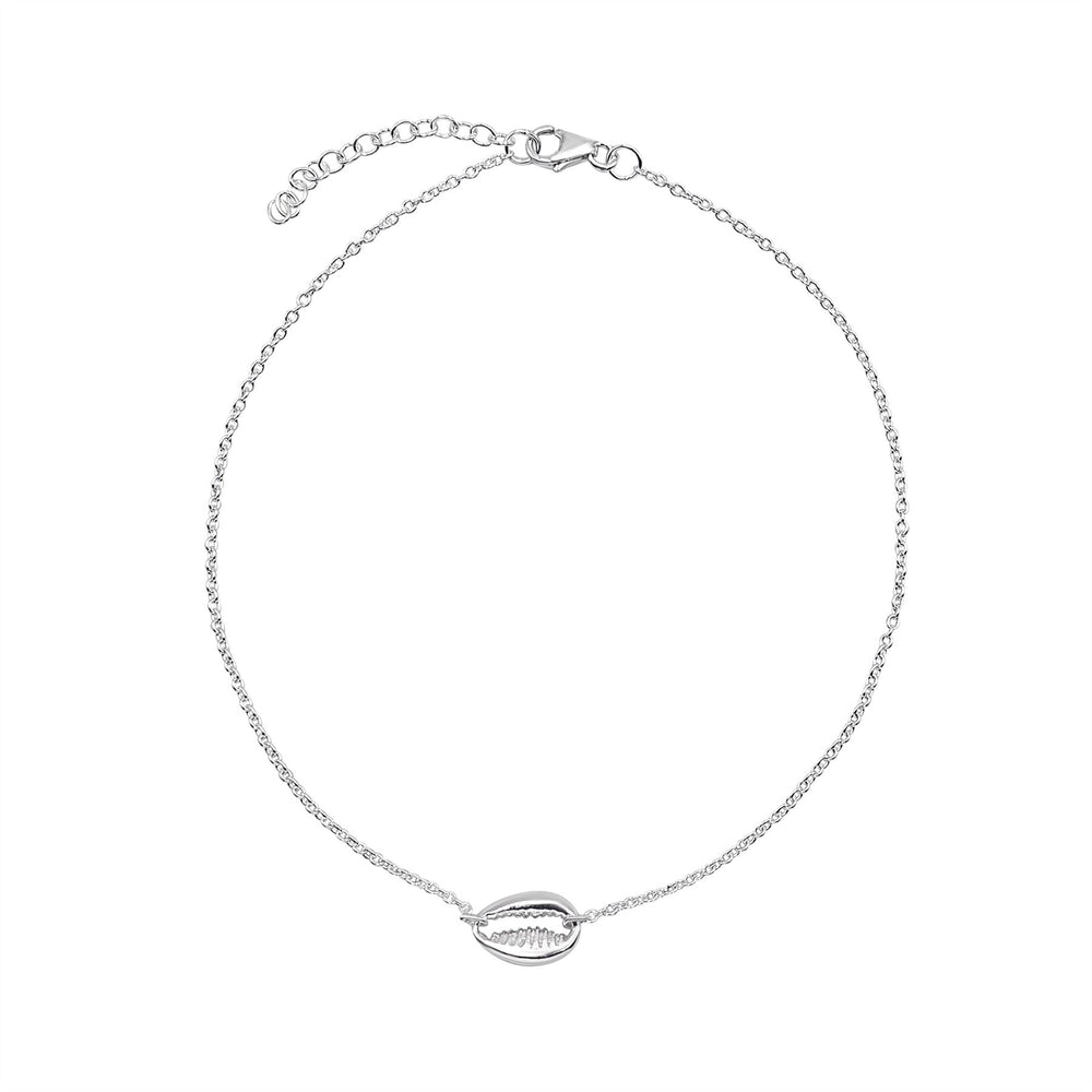 Sterling Silver Cowrie Seashell Anklet - Cable Chain Ankle Bracelet